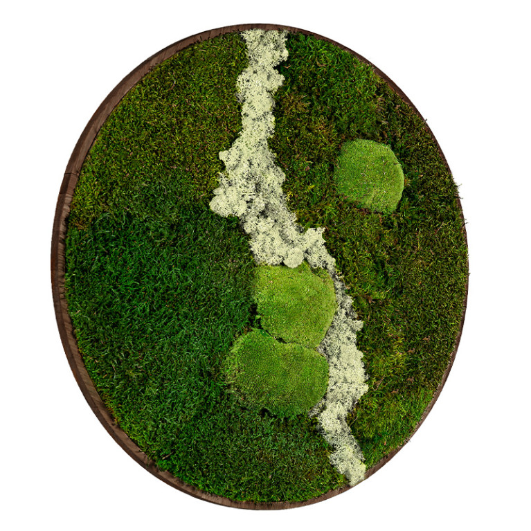 Mosschilderij Rond 100 cm Donker Eiken - Uppsala Latte - Zijaanzicht