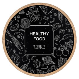 Krijtbord Rond 60 cm Ongelakt Eiken – Vooraanzicht met healthy food krijttekening